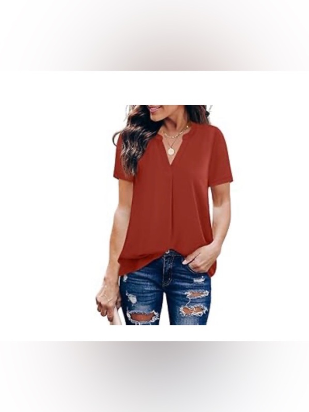 Women’s Short Sleeve V-Neck Top in Rust
